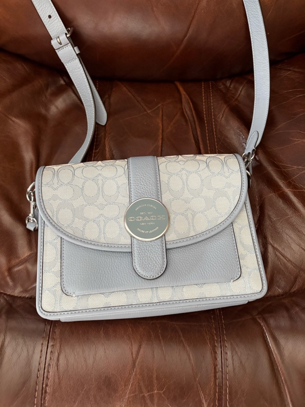 Coach shoulder/crossbody bag light blue w signature  design